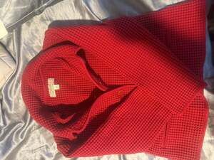 Cabela's Women's Large Red Waffle Knit Button-Up Cardigan Sweater